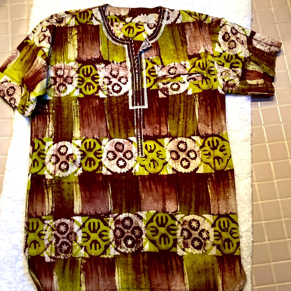 Vintage bark cloth split neck tunic top